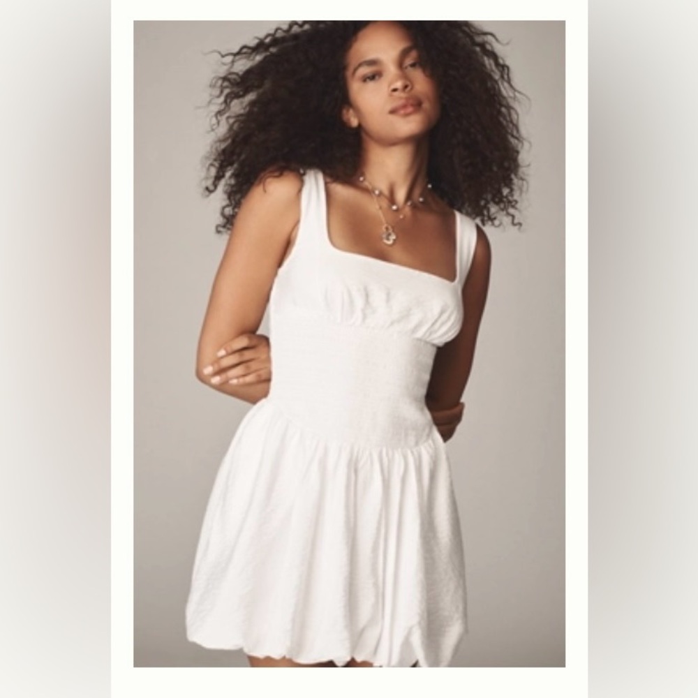 By Anthropologie Square-Neck Smocked Mini Dress